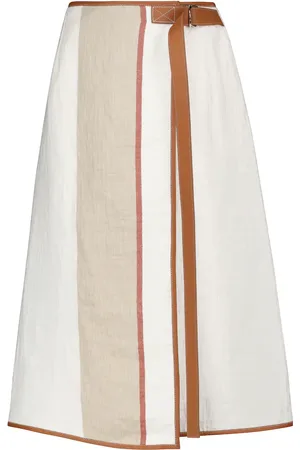 Loewe Leather-trimmed linen-blend midi skirt