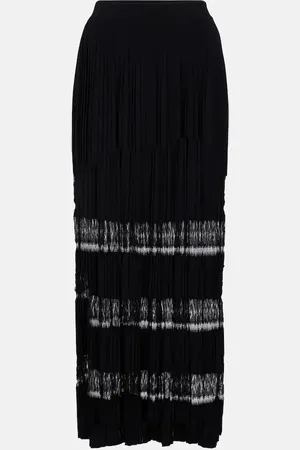 Alaïa AlaÃ¯a Lace-trimmed pleated knit maxi skirt
