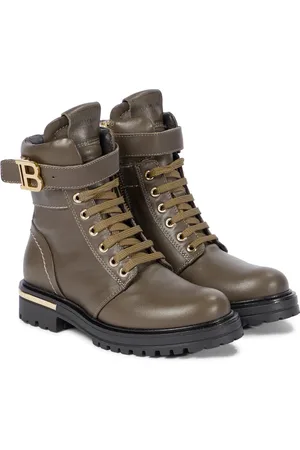 Balmain Buckled leather lace-up boots