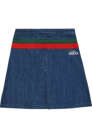 Gucci Kids Web stripe pleated denim skirt