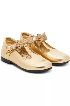 MONNALISA Baby bow-detail leather ballet flats