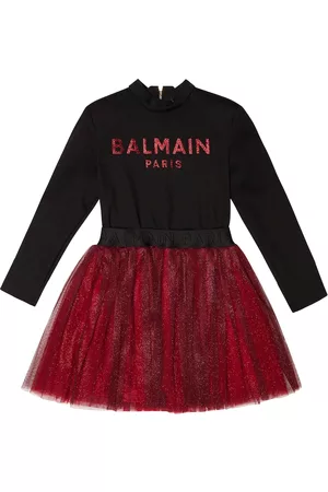 Balmain Women Party Dresses - Logo print tulle dress