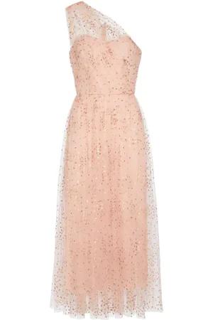 MONIQUE LHUILLIER One-shoulder tulle midi dress