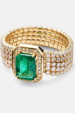 Shay 5 Thread Illusion 18kt gold ring with diamonds and emerald