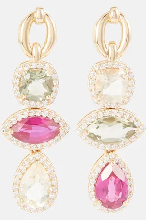 Nadine Aysoy Catena Triple Stone 18kt gold earrings with sapphire, rubellite, amethyst, and diamonds