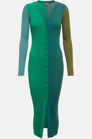 Staud Shoko colorblocked ribbed-knit midi dress