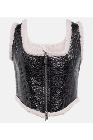 Jean Paul Gaultier Women Leather Jackets - Laminated leather and shearling corset