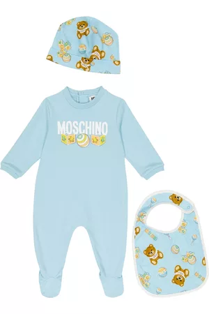 Moschino Baby cotton romper, bib and hat set