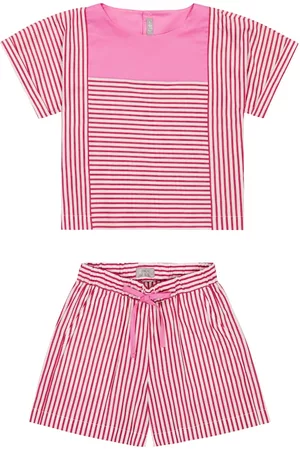 Il gufo Striped poplin blouse and shorts set