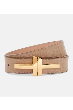 Tom Ford Women Belts - Double T croc-effect leather belt