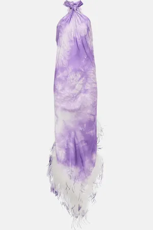GIUSEPPE DI MORABITO Feather-trimmed tie-dye maxi dress