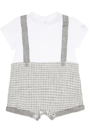 Il gufo Baby checked cotton and linen playsuit