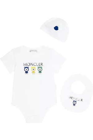 Moncler Rompers - Baby bodysuit, bib, and beanie set