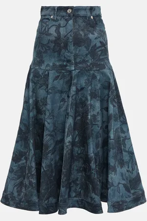 Erdem Lacey floral denim midi skirt