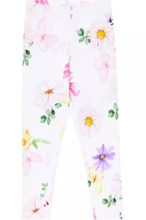 MONNALISA Girls Leggings - Floral cotton-blend jersey leggings