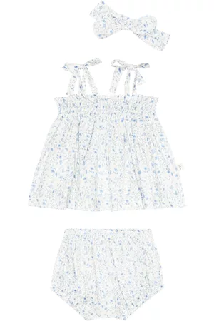 Il gufo Baby cotton dress, bloomers, and headband set