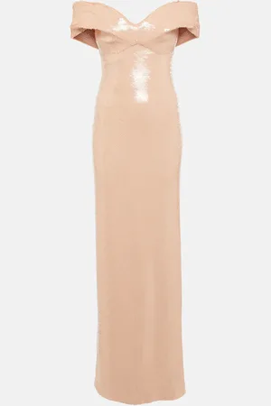 MONIQUE LHUILLIER Sequined off-shoulder gown