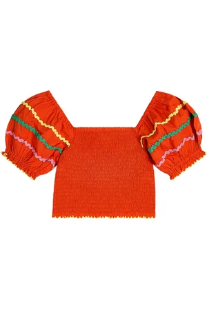 Stella McCartney Shirred embroidered cotton top