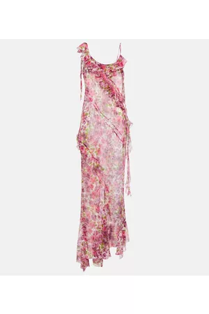 Alessandra Rich Women Party Dresses - Ruffled floral silk georgette gown