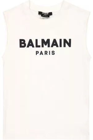 Balmain Girls Tank Tops - Logo cotton jersey tank top