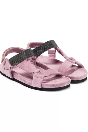 Brunello Cucinelli Girls Sandals - Embellished suede sandals