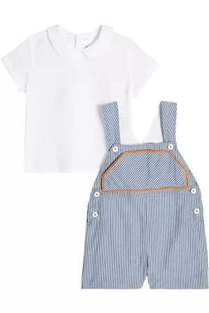 La Coqueta Girls Dungarees - Baby striped cotton overalls and shirt set