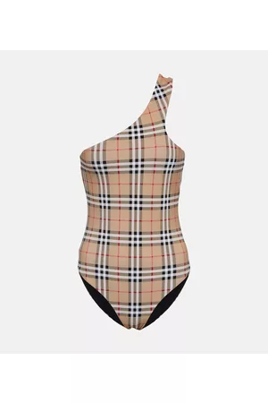 Burberry Women Swimming Costumes - Vintage check one-shoulder swimsuit