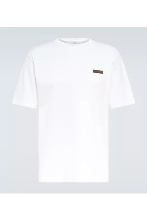 Berluti Men T-shirts - Leather-trimmed cotton T-shirt