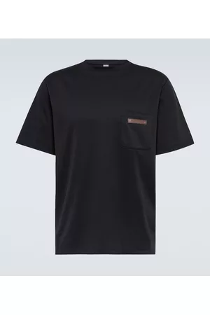 Berluti Men T-shirts - Leather-detail cotton jersey T-shirt