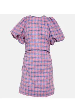 Ganni Women Long Sleeve Polo Shirts - Checked cotton-blend minidress