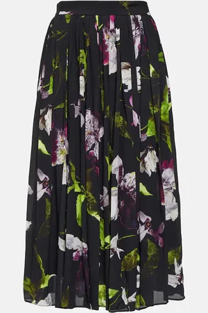 Erdem Floral pleated crÃªpe midi skirt