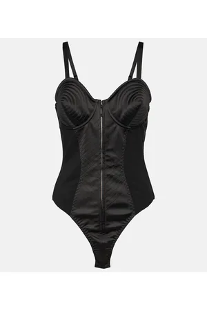 Venus lace-trimmed silk-blend satin bodysuit