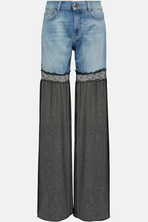 Nensi Dojaka Lace-trimmed mid-rise wide-leg jeans