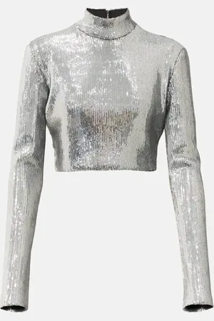 DAVID KOMA Sequined mockneck crop top