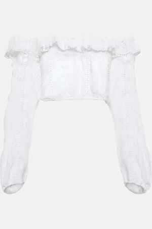 LOVESHACKFANCY Dorabella off-shoulder cotton-blend crop top