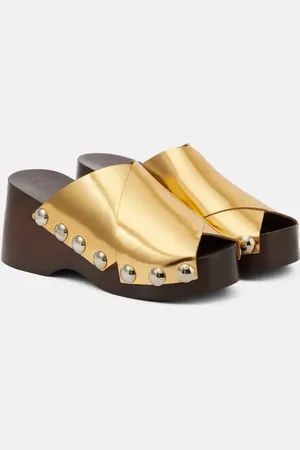 Ganni Embellished metallic leather clogs