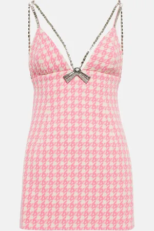 AREA Checked crystal-trimmed wool-blend minidress