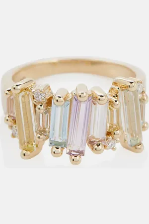 Suzanne Kalan Pastel Rainbow 14kt gold ring with diamonds