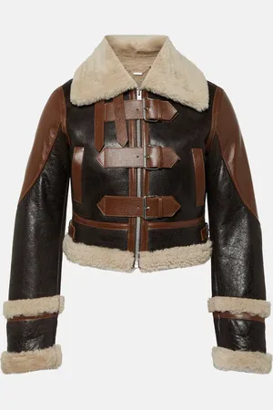 BLUMARINE Shearling-trimmed leather jacket