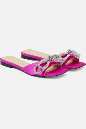 Mach & Mach Double Bow embellished satin mules