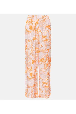 Zimmermann Wavelength Belted Printed Silk-crepe Wide-leg Pants in Orange
