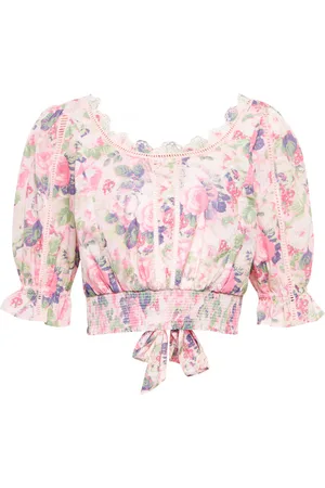 LOVESHACKFANCY Karsten floral cotton cropped top
