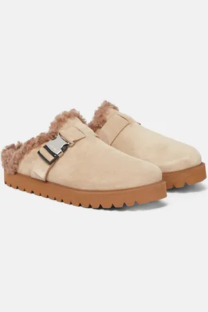 Moncler Mon suede and faux shearling slippers