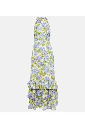 Agua Bendita Palmarie Perla Asymmetric Pleated Cotton Maxi Dress
