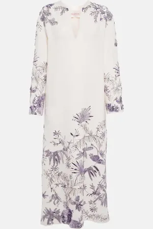 VALENTINO Wool and silk embellished midi dress