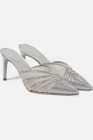 RENE CAOVILLA Bridal embellished satin and mesh mules