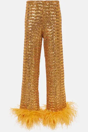 Oseree OsÃ©ree Feather-trimmed embellished wide-leg pants