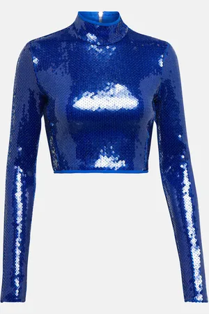 DAVID KOMA Sequined mockneck crop top