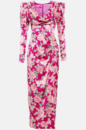 Alessandra Rich Floral draped silk satin maxi dress