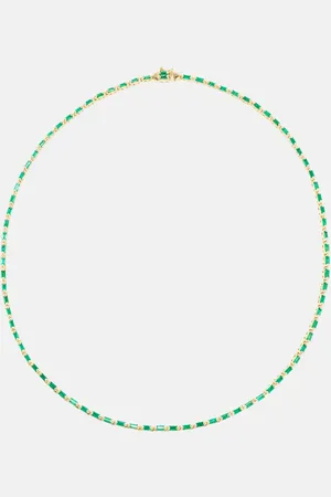 Suzanne Kalan Linear 18kt gold tennis necklace with emeralds